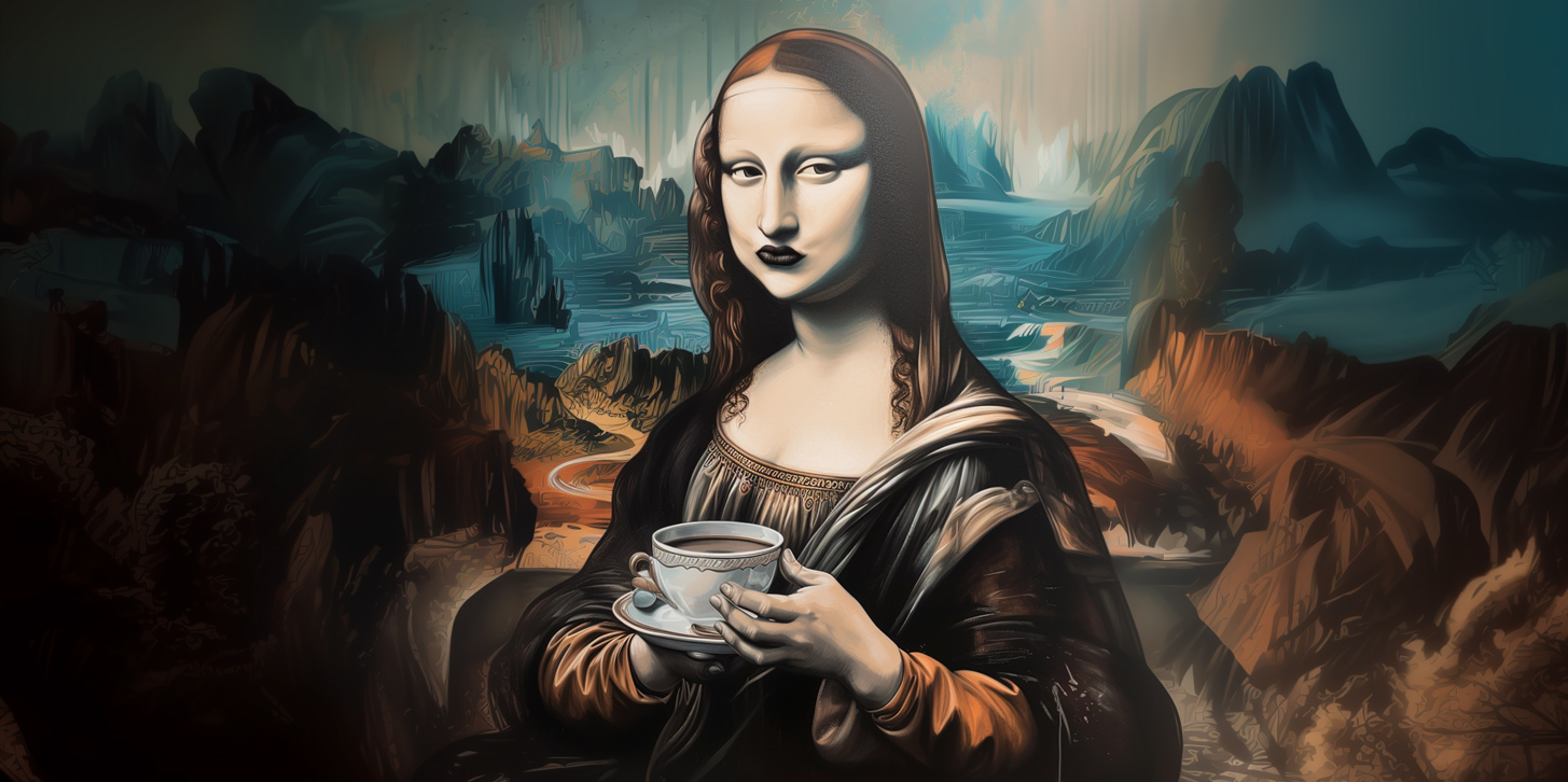 Mona Lisa pije kawę
