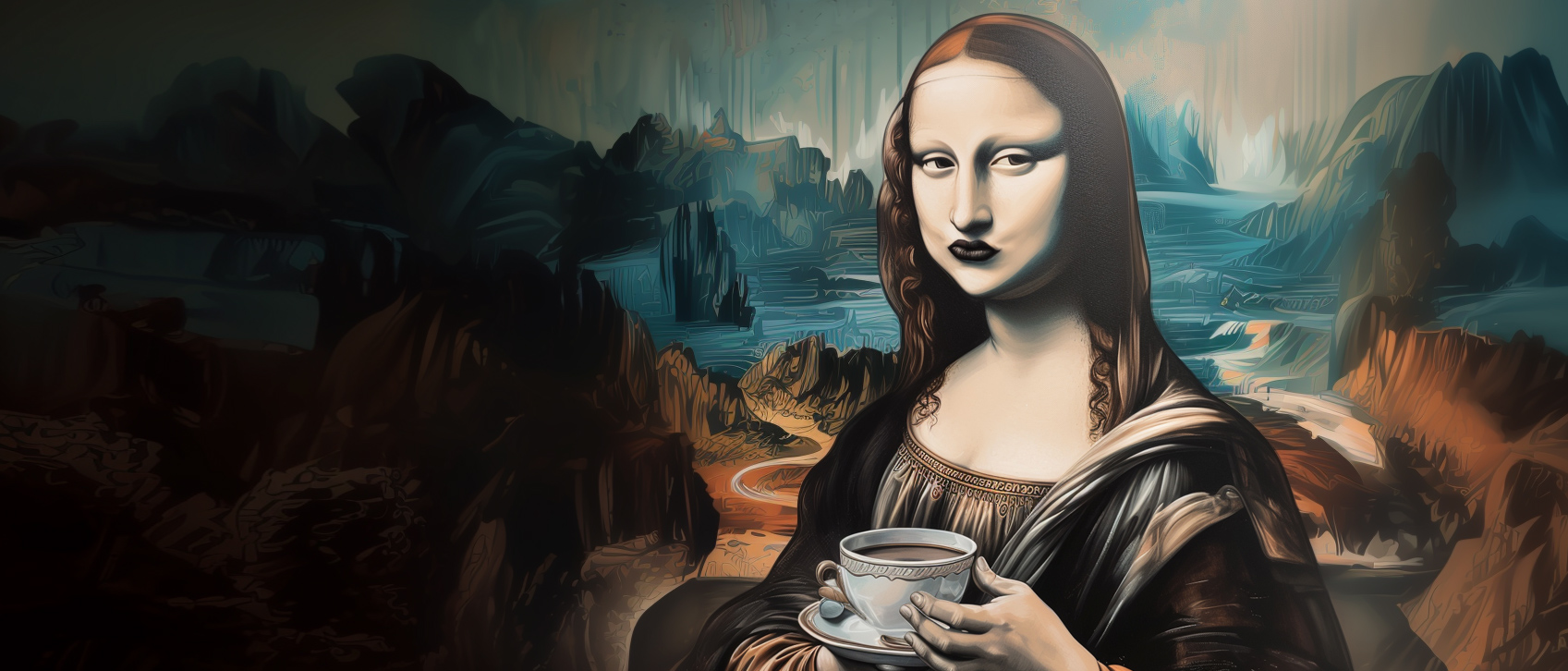 Mona Lisa pije kawę