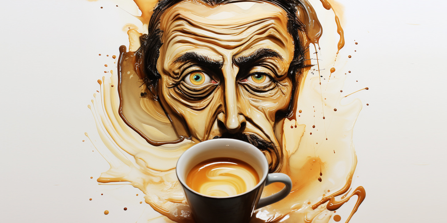 salvadore dali z filiżanką espresso