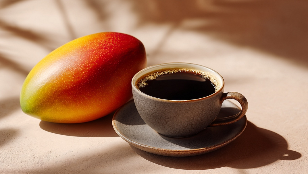 czarna kawa i mango